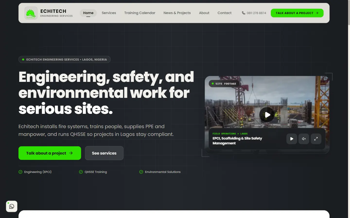 Desktop homepage of Echitech website built by Triumphant Tech