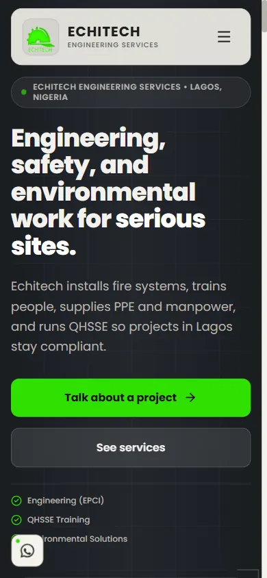 Mobile homepage of Echitech website built by Triumphant Tech
