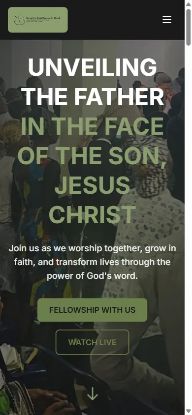 Mobile homepage of Eternal Life Global Community Church website built by Triumphant Tech