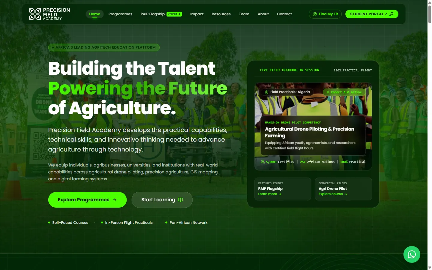 Desktop homepage of Precision Field Academy website built by Triumphant Tech